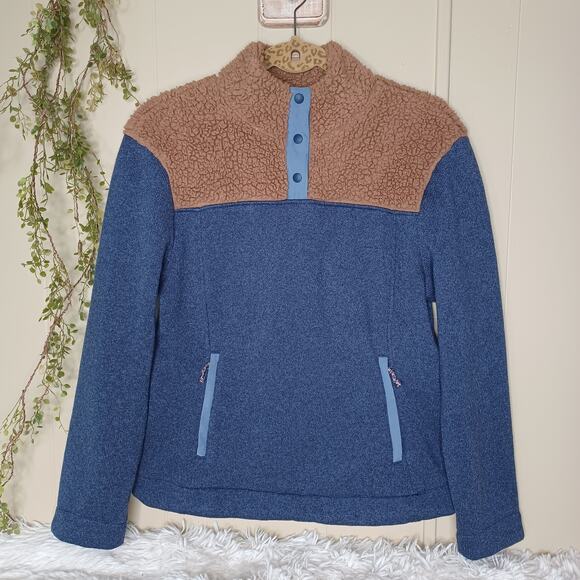 Title Nine Women Callitrix Fleece Pullover Jacket Blue Brown Long Sleeve S - Picture 1 of 7